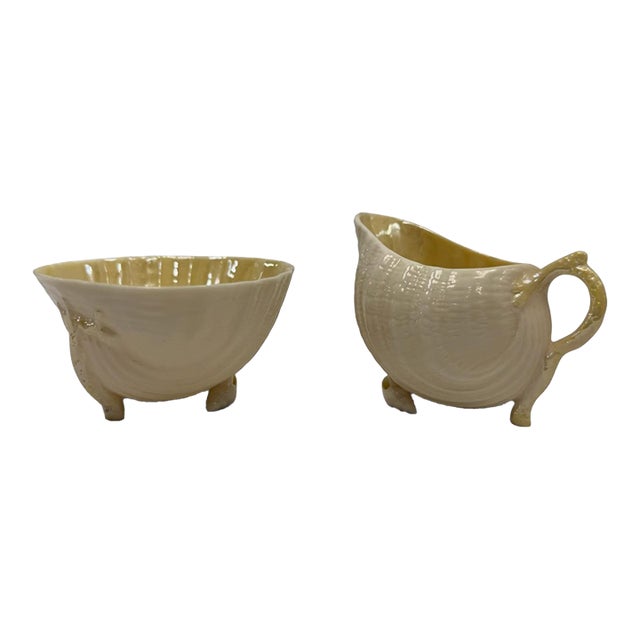 Vintage Belleek Irish Porcelain Toy Shell Creamer & Sugar Set For Sale