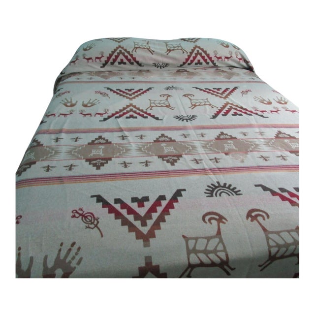 Pendleton Southwest Rock Art Petroglyph Wool Bedspread King Earth Tone Small Holes For Sale