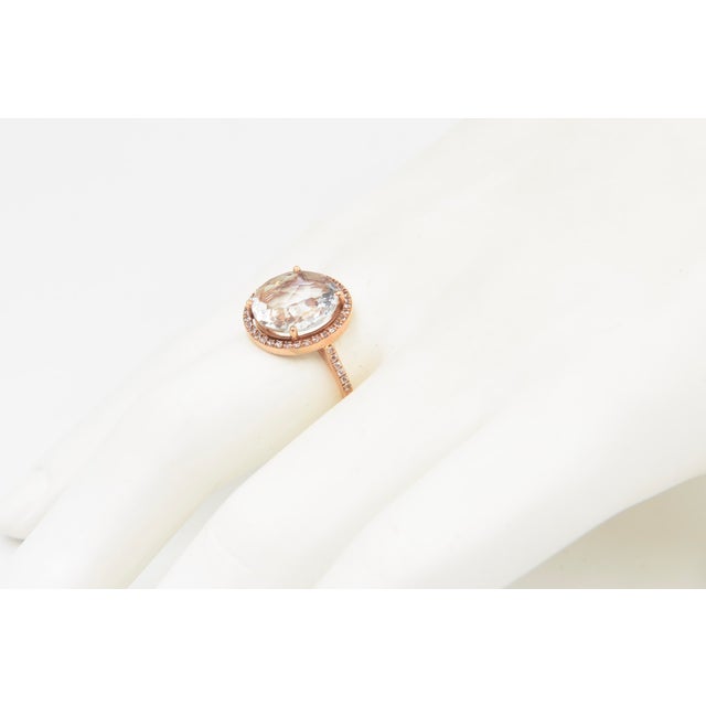 Suzanne Kalan Couture 14k Rose Gold White Topaz and Diamond Halo Ring, Size 8.5 For Sale - Image 12 of 13