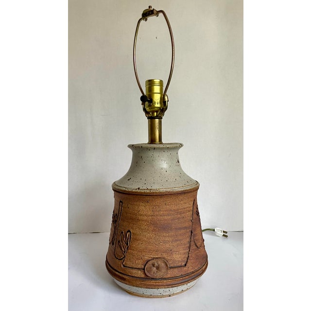 Brown 1970s Organic Modern Signed Studio Pottery Table Lamp For Sale - Image 8 of 10
