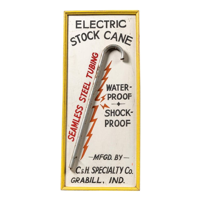 Antique Electric Stock Cane Painted Masonite Self-Standing Sign For Sale