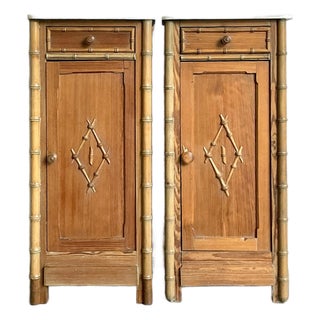 Vintage Boho Bamboo Trimmed. Nightstands - A Pair For Sale