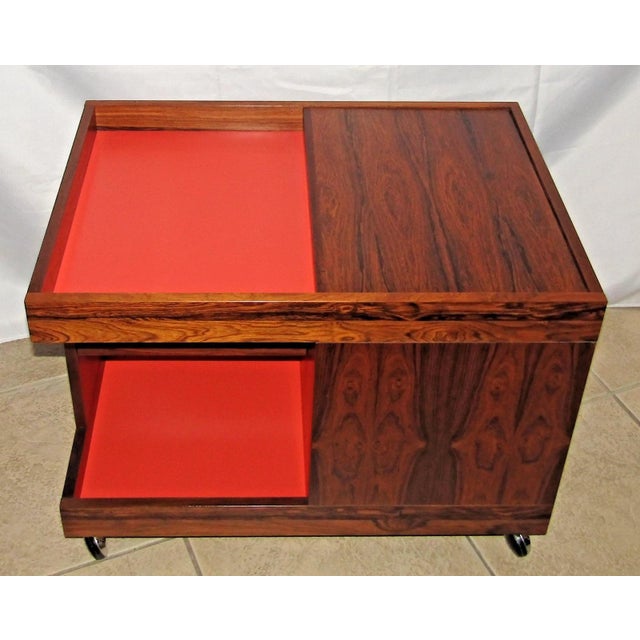 Wood MCM Swedish Rosewood Rolling Bar Cart Cabinet by Artie Circa 1960s For Sale - Image 7 of 16