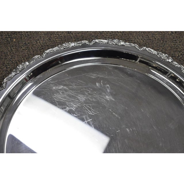 Vintage Victorian Large 21" Round Silver Plated Serving Platter Tray - a Pair For Sale - Image 9 of 17