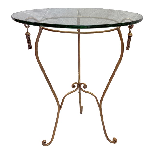 Vintage Italian Hollywood Regency Style Tassel Table With Glass Top For Sale