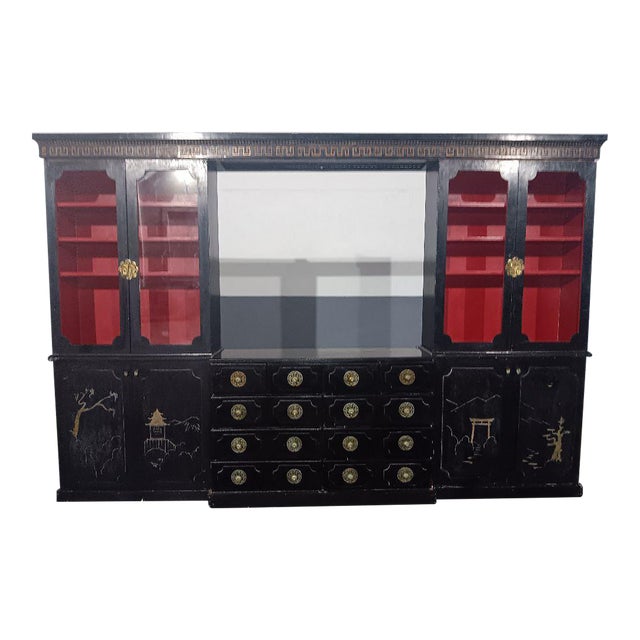 1940's Custom Made Hollywood Regency Dorothy Draper Style Chinoiserie Installed Wall Unit/ Storage/ Dry Bar by Billy Haines For Sale