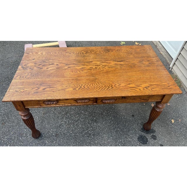 American Antique 1900's Large Oak Library Table 2 Drawers For Sale - Image 3 of 16
