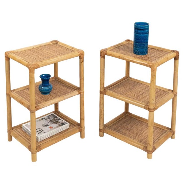 Mid-Century Modern Italian Side Tables in Bamboo with Rattan and Wicker, 1970s, Set of 2 For Sale - Image 14 of 14