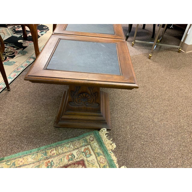 Circa 1970’s Pair of Carved Walnut Side Tables With Inset Slate Tops For Sale In New York - Image 6 of 10