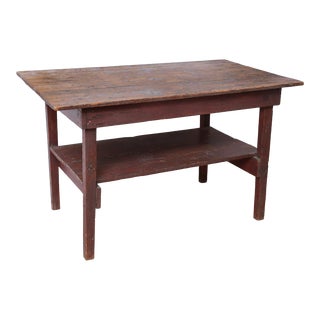 Original Red Paint Farm House Table For Sale