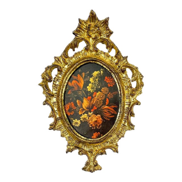 Vintage Florentine Floral Souvenir Frame For Sale
