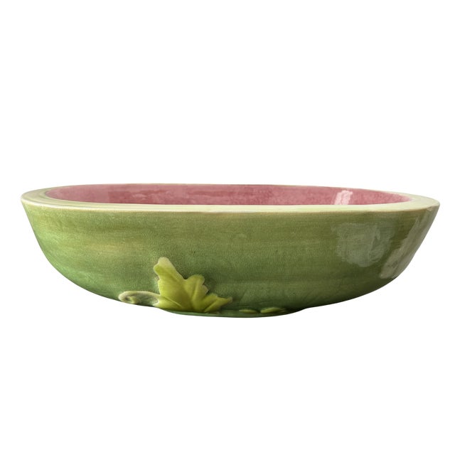 Mid-Century Modern Vintage Watermelon Ceramic Serving Bowl – Mid-Century Modern Trompe L’Oeil Americana Folk Art Dish For Sale - Image 3 of 10