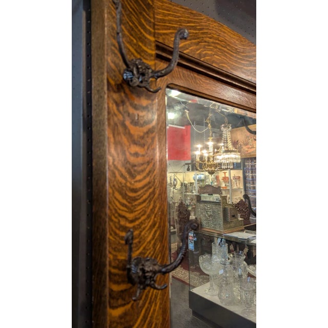 1900 - 1909 Early 1900s Quarter Sawn Oak Hall Tree Mirror For Sale - Image 5 of 8