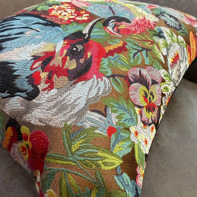 Exotic Bird Jacquard Woven Cushion Cover For Sale - Image 13 of 15