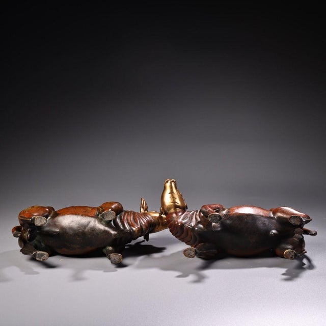 Late 20th Century Late 20th Century Set of 5 Gilt Bronze Ox Figures With Splashed Gold Decoration For Sale - Image 5 of 10