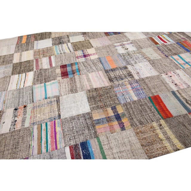 Vintage Multicolor Handmade Patchwork Turkish Wool Rug For Sale - Image 11 of 12