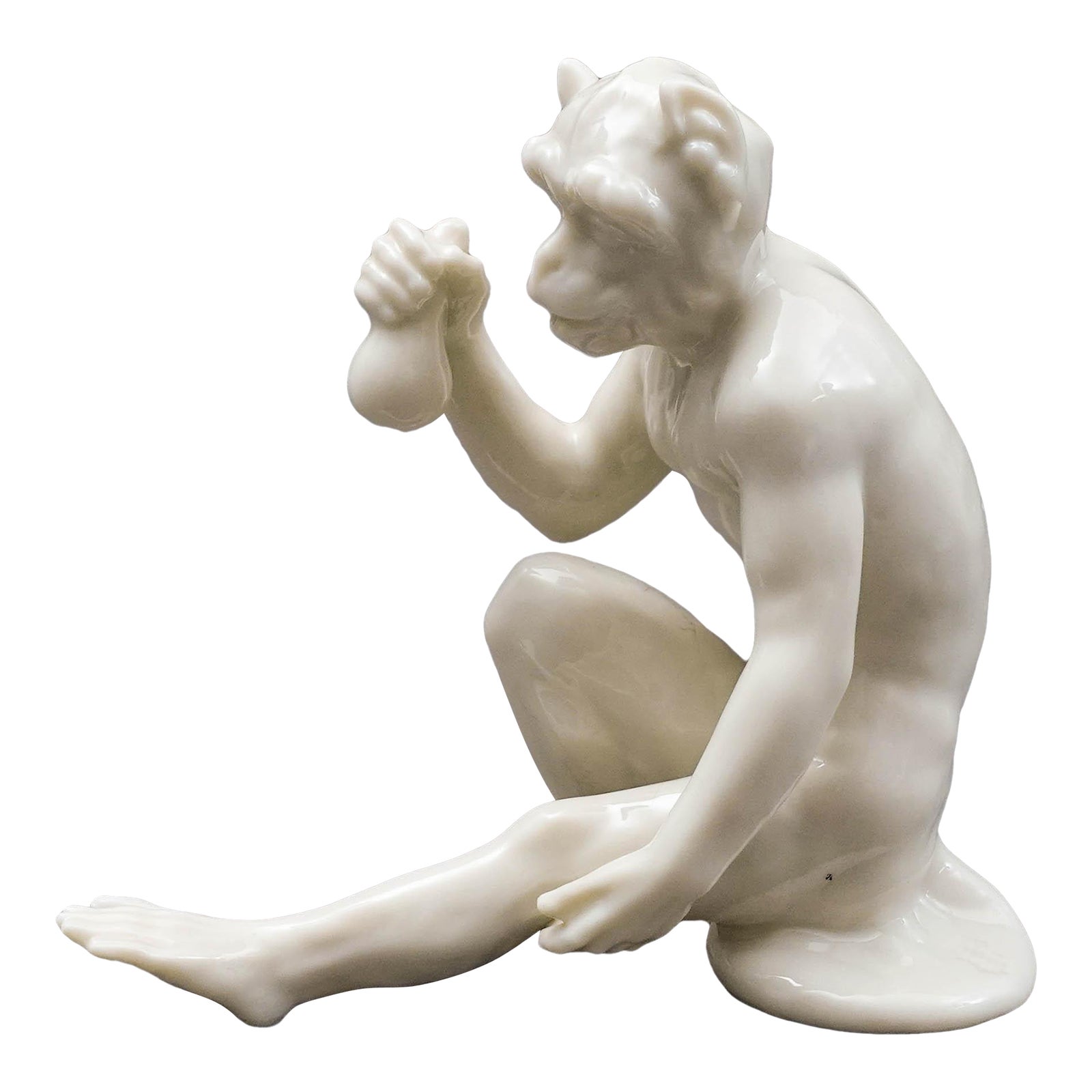 Mid 20th Century Nymphenburg Germany White Porcelain Monkey Figurine ...