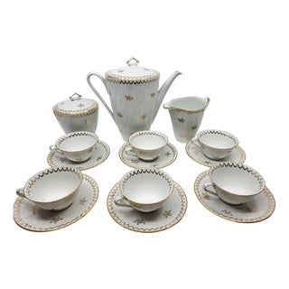 French Empire Style Porcelain Tea Service Decorated with Fine Gold from Sologne, 20th Century, Set of 15 For Sale