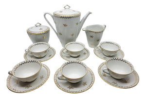 French Empire Style Porcelain Tea Service Decorated with Fine Gold from Sologne, 20th Century, Set of 15