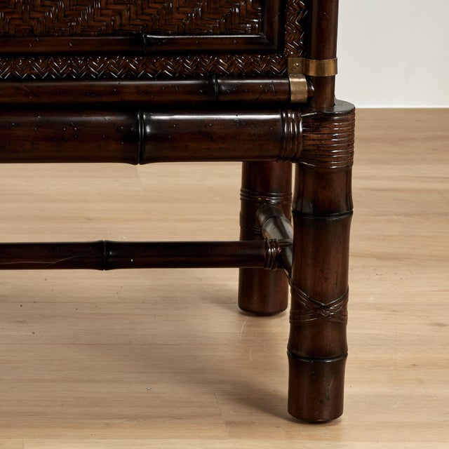 Brown Pair of Vintage Faux Bamboo and Grasscloth British Colonial Style Stands For Sale - Image 8 of 18