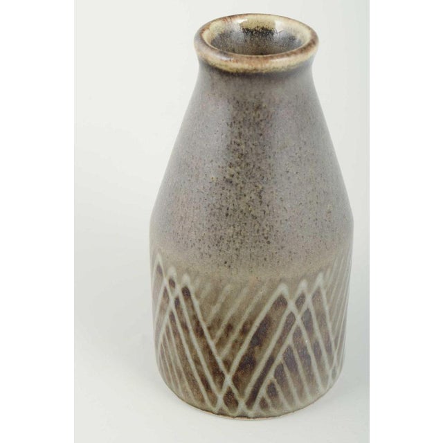 Cylindrical Stoneware Vase with Brown Glaze by Carl-Harry Stålhane for Rörstrand, 1960s For Sale - Image 3 of 5