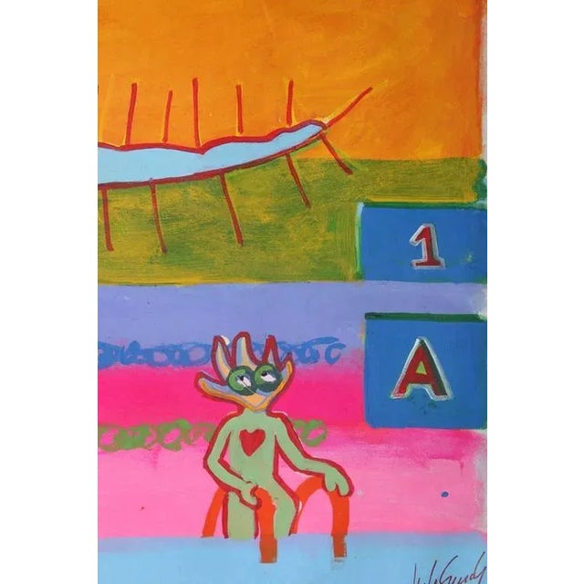 1999 “Playful Genes” Neo Expressionist Folk Art Painting on Mixed Media by Julie Hermoso For Sale - Image 4 of 8