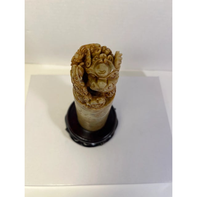 Early 1900s Antique Soapstone Chinese Carved Foo Dod With Puppies Big Seal Stamp For Sale - Image 10 of 10