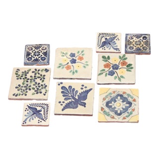 Set of 9 Vintage Hand-Painted Talavera Tiles For Sale
