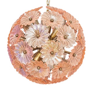 Sputnik Pendant Light with 51 Flowers in Pink Glass and Burnished Brass from Justfurnituress SRL For Sale