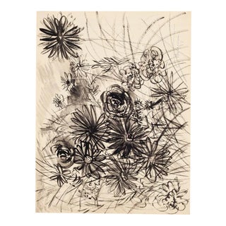 Gustave Bourgogne, Flowers Composition, China Ink and Watercolor, Mid-20th Century For Sale