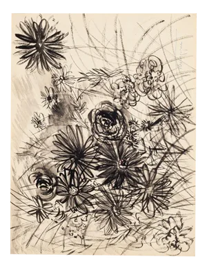 Gustave Bourgogne, Flowers Composition, China Ink and Watercolor, Mid-20th Century