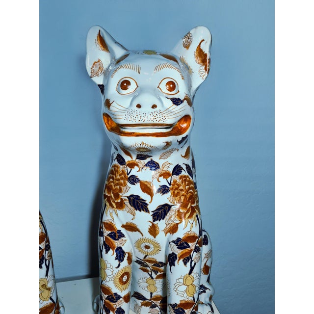 Make a grand design statement with this striking pair of vintage, oversized 19-inch floor-sized guardian figures (Foo...