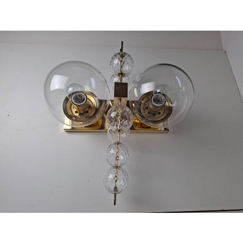 Silver Mid-Century Czech Brass and Glass Wall Sconce attributed to Kamenický Šenov, 1970s For Sale - Image 8 of 18