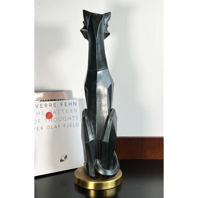 Black Vintage 24" Mid Century Modern / Art Deco Cubist Black Cat Sculpture For Sale - Image 8 of 10