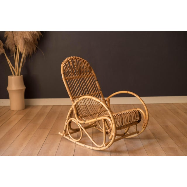 Vintage Sculptural Franco Albini Style High Back Bamboo Rocking Chair For Sale In Monterey, CA - Image 6 of 18