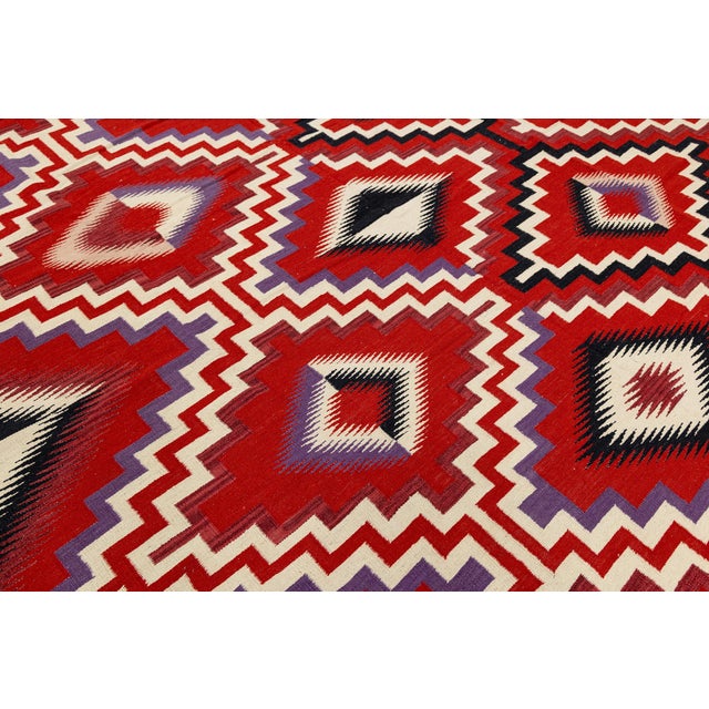2020s Modern Navajo Style Wool Rug – Crimson & Violet Graphic Diamond Motif 9x12 For Sale - Image 5 of 12