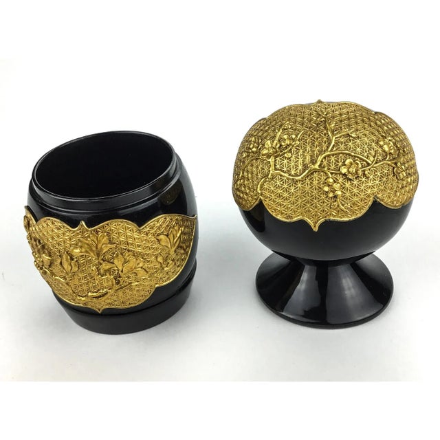 1960s Black Lacquer & Gold Decorated Japanese Containers For Sale - Image 5 of 11