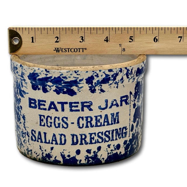 Unusual Antique American Blue Spongeware Decorated Kitchen Beater Jar - Circa Very Early 1900s For Sale - Image 17 of 18