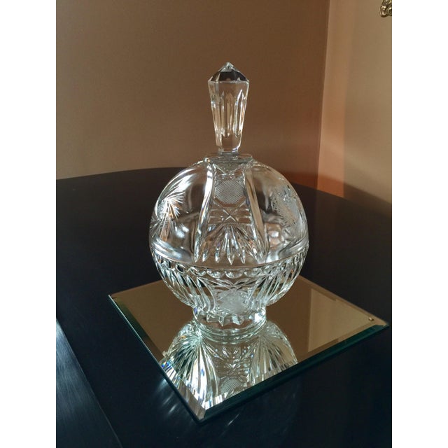 Victorian Vintage Cut-Glass Candy Dish or Lidded Compote With Prism Top For Sale - Image 3 of 9