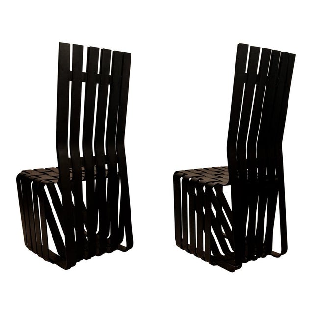 Black Pair American Modernist "High Sticking" Black Chairs Frank Gehry for Knoll 1992 For Sale - Image 8 of 14