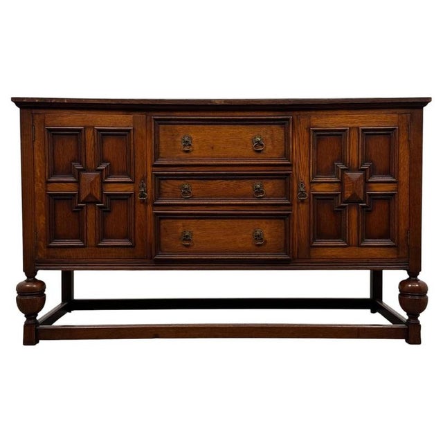 Early 20th Century Antique English Jacobean Oak Sideboard For Sale - Image 14 of 14