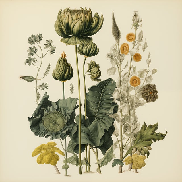 72' X 54' - Set of 12 Unframed Gallery Wall Installation Original Botanical Prints - Dark Green and Cream Background / Neutral Palette For Sale - Image 6 of 15