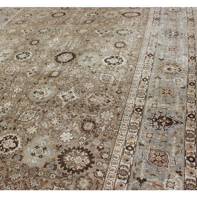 Early 20th Century Antique Persian Tabriz Rug in Mocha, Camel, Brown, Gray and Light Blue 9'3 X 13 For Sale - Image 5 of 14