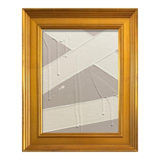 Ron Giusti Mini Abstract Taupe Cream Acrylic Painting For Sale