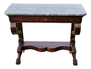 Console Table in Flame Mahogany and Sainte Anne Grey Marble, 1890s