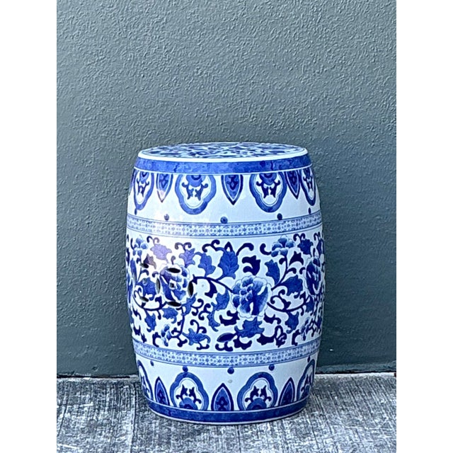 Chinoiserie Vintage Asian Glazed Ceramic Garden Stool For Sale - Image 3 of 12