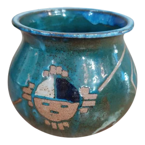 Vintage Signed Santo Domingo Turquoise Blue Painted Clay Pottery Vase