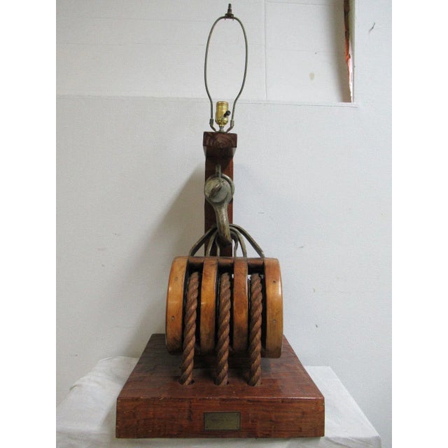 Vintage Ships Marine Pulley Block Tackle Lamp For Sale - Image 11 of 11