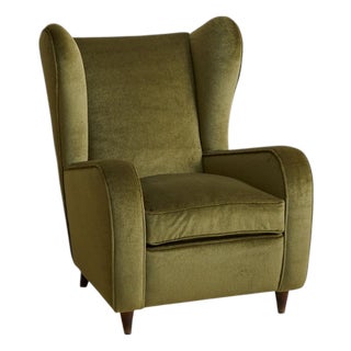 Italian Forest Green Velvet Lounge Chair with Down Cushion, 1950s For Sale