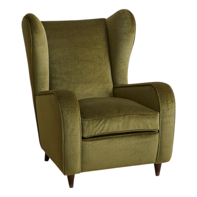 Italian Forest Green Velvet Lounge Chair with Down Cushion, 1950s For Sale